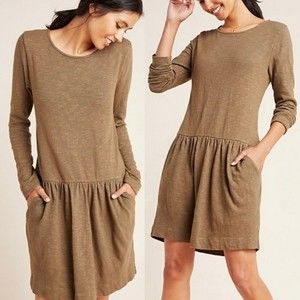 Anthropologie T.La Melissa Cotton Drop Waist Long Sleeve Dress XS Boho Casual